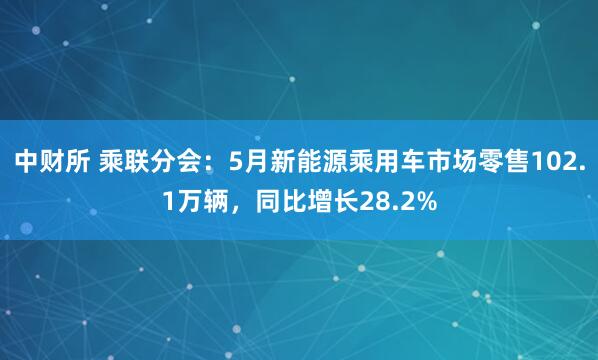 中财所 乘联分会：5月新能源乘用车市场零售102.1万辆，同比增长28.2%