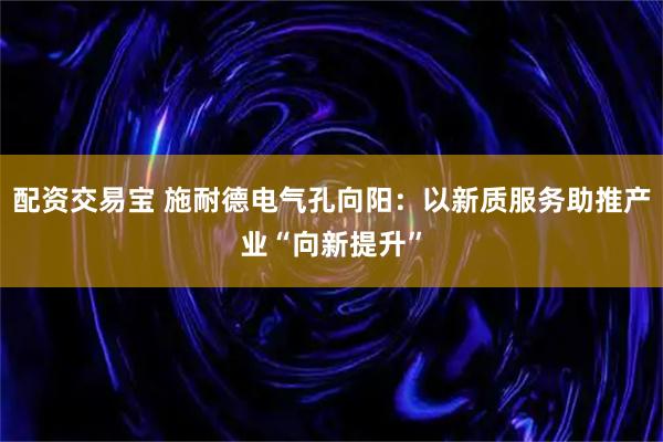 配资交易宝 施耐德电气孔向阳：以新质服务助推产业“向新提升”
