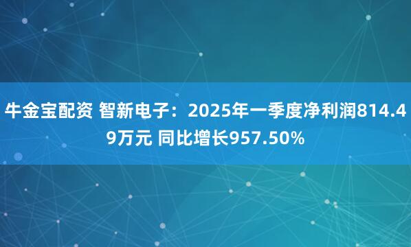 牛金宝配资 智新电子：2025年一季度净利润814.49万元 同比增长957.50%